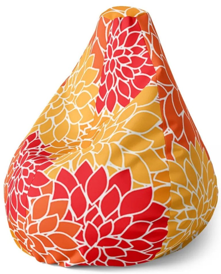 Sedací vak Pear farebné kvety - detský, červená / žltá