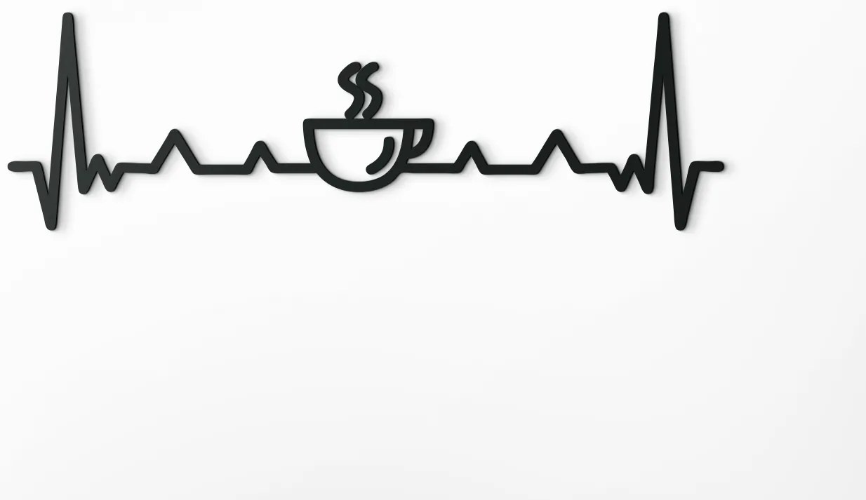 drevko Drevená dekorácia Káva s EKG Rozmer obrazu: 13,5 x 44,5 cm, Farba dekorácie: Čierna