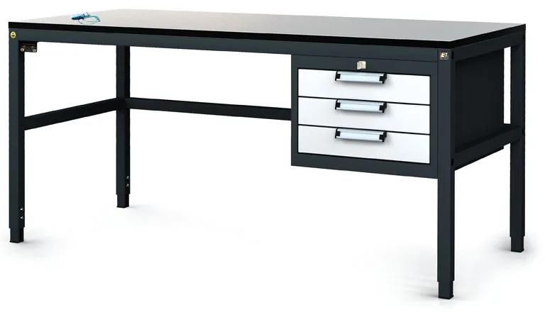 Alfa 3 Antistatický dielenský ESD stôl, 3 zásuvkový box na náradie, 1600x800x745-985 mm