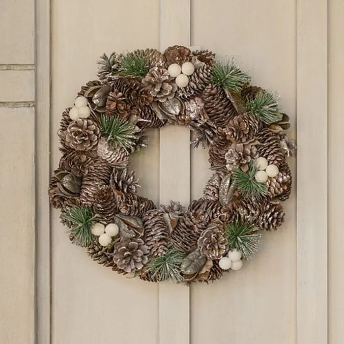 Dekoračný veniec so šiškami, ⌀ 33 cm, zelený, hnedý