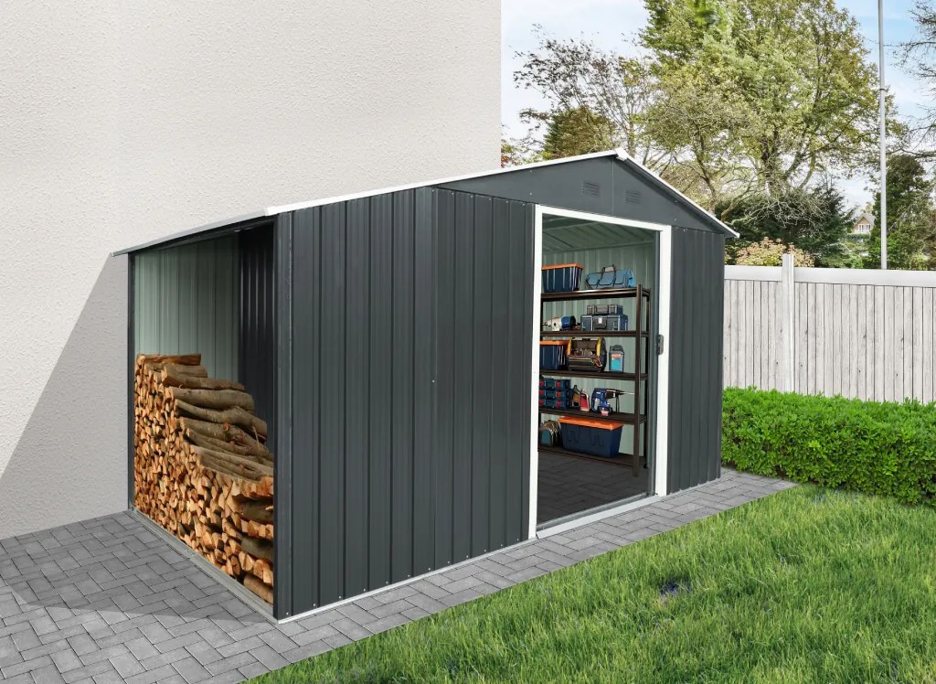 Záhradný domček s drevníkom BestBerg ZDD-6A / 6 m² / 322 x 196 x 196 cm / šedá