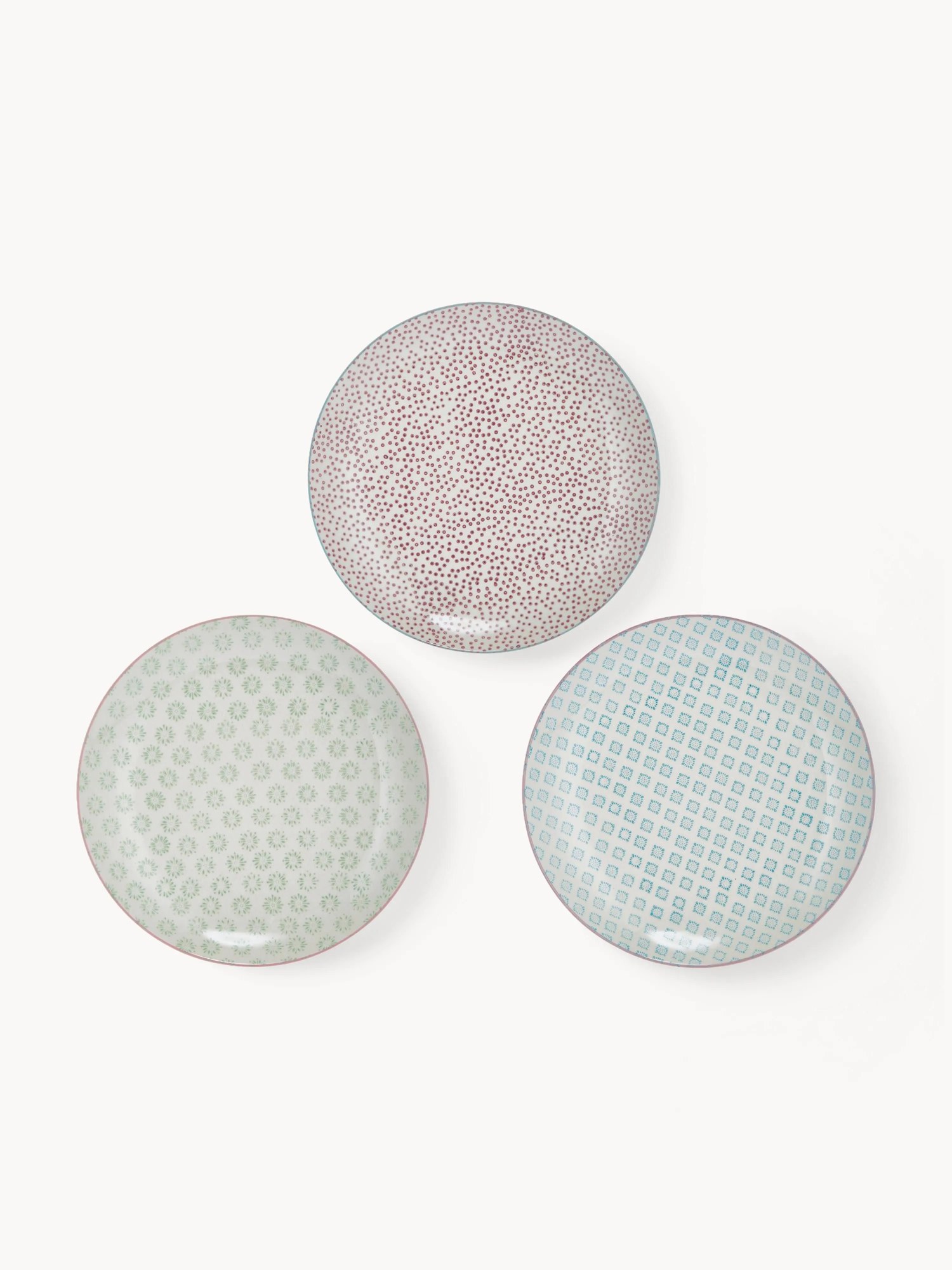 Súprava ručne maľovaných plytkých tanierov Patrizia, 3 ks