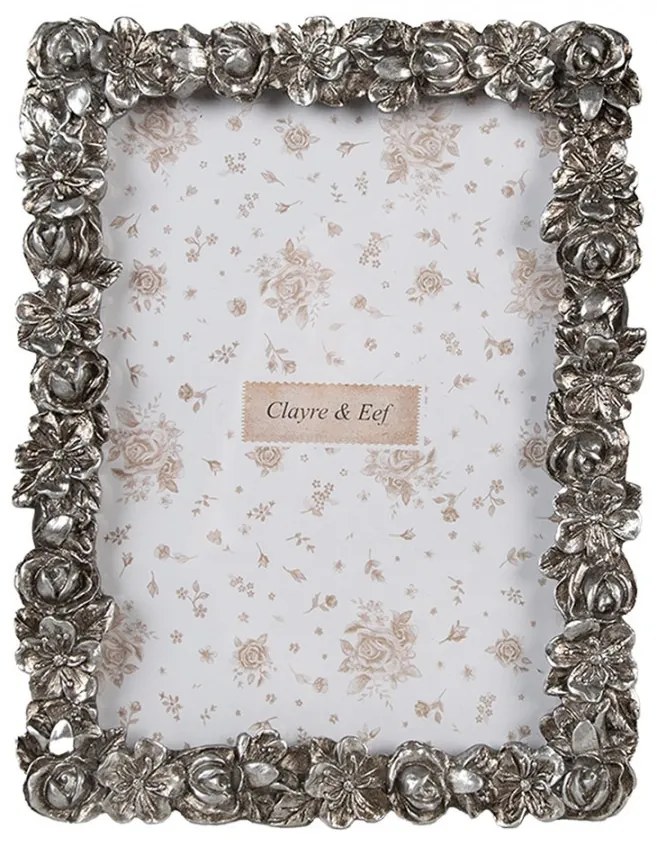 Stříbrný antik fotorámeček s květy - 17*2*21/ 13*18 cm