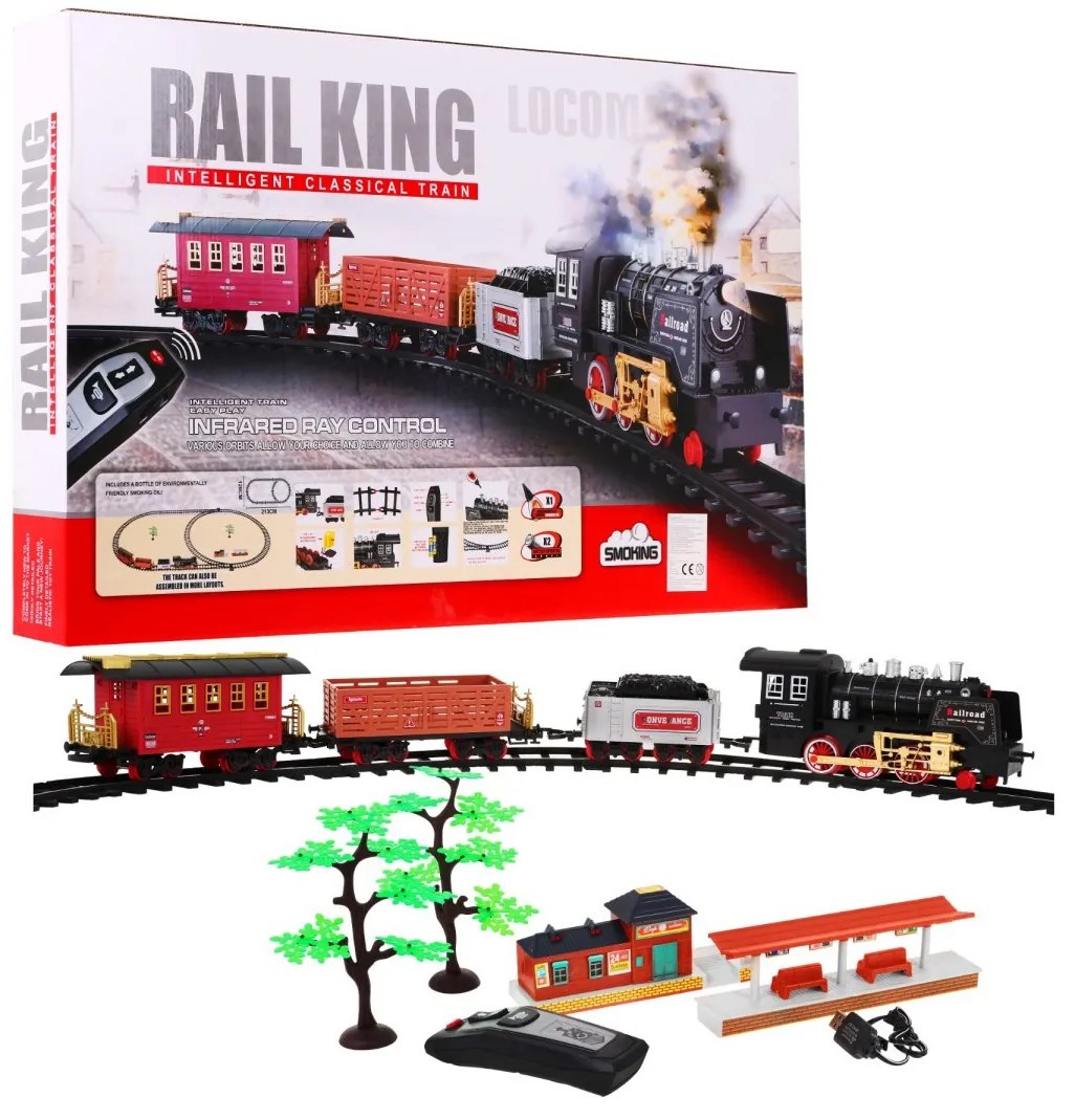 Diaľkovo ovládaný vláčik s dráhami pre deti 3+ funkcia dymu ZKT.19039-8