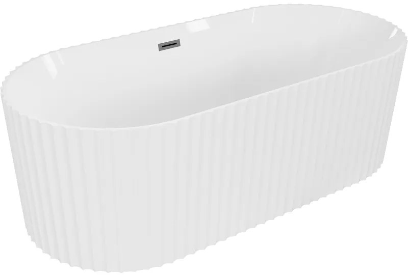 Mexen Paola, voľne stojaca vaňa, drážkovaná, 150 x 75 cm, biela lesklá, brúsený grafit, 52721507500-66
