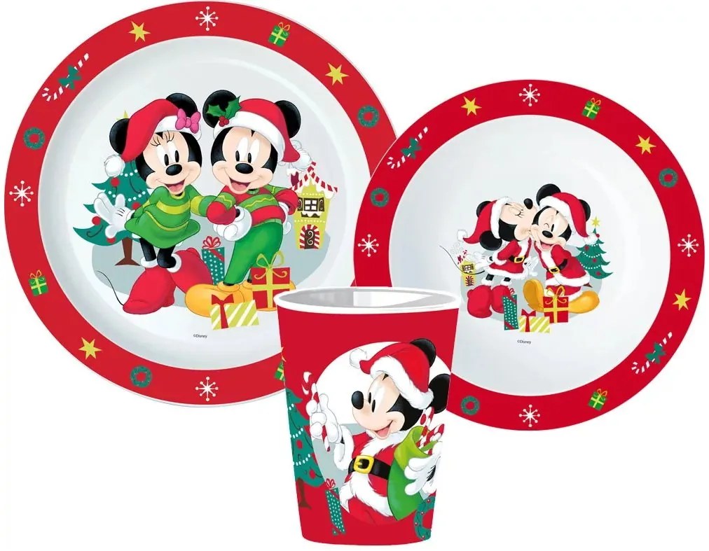Detská vianočná sada plastového riadu pre deti Mickey & Minnie Mouse - Disney - 3 diely