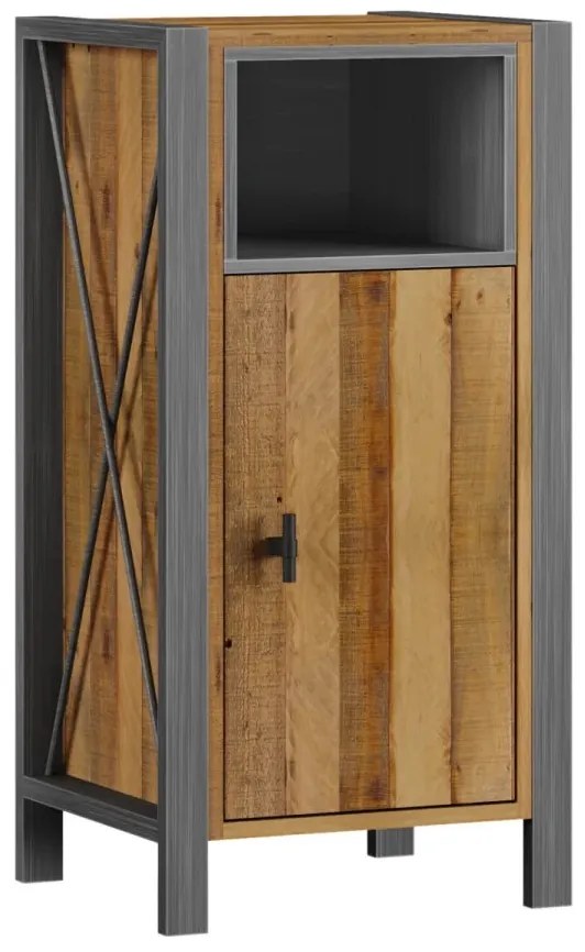 furniture-nabytek.cz - Masívna kúpeľňová spodná skrinka Detroit z recyklovanej borovice a kovu, lakovaná, hnedá