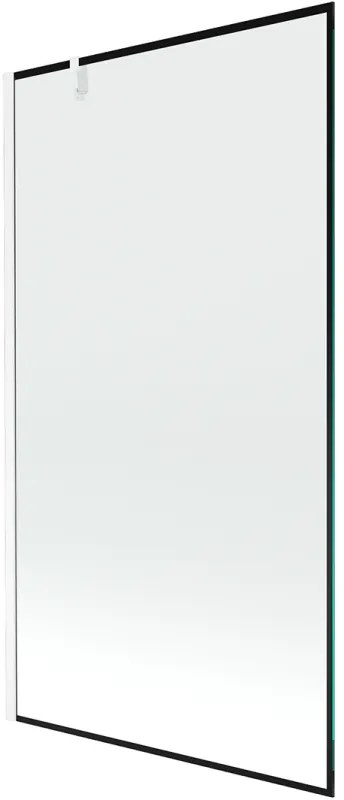 Mexen Next, vaňová zástena 1-krídlová 100 x 150 cm, fixné krídlo, 6 mm číre sklo s čiernym vzorom, biely profil, 895-100-000-00-70-20