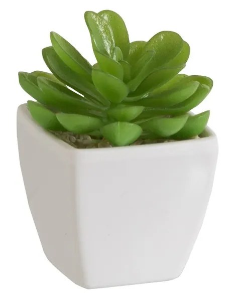 Zelený umelý dekoratívne sukulent v bielom kvetináči - 5,5 * 5,5 * 9 cm