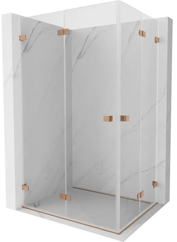 Mexen Lunar-F Duo, skladací sprchový kút 100 x 75 cm, 8mm číre sklo, profil medená matná, 836-100L-075P-65-00