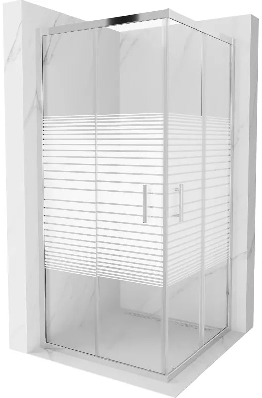 Mexen Rio, štvorcový sprchovací kút s posuvnými dverami 90(dvere) x 90(dvere) x 190 cm, 6mm číre sklo s pásikmi, chrómový profil, 860-090-090-01-20