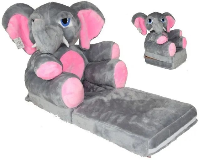 Detské plyšové rozkladacie kresielko SLON - ružový