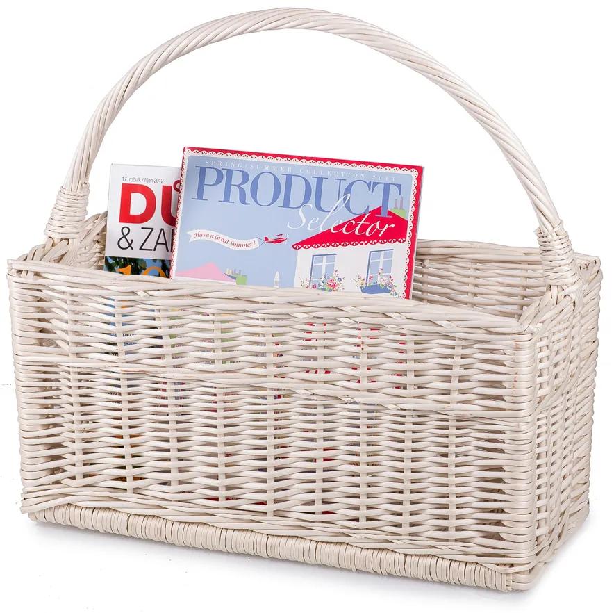Kôš na časopisy bielený prútený Dialog II.š. 45 x hl. 18 x v. 23/41(cm)