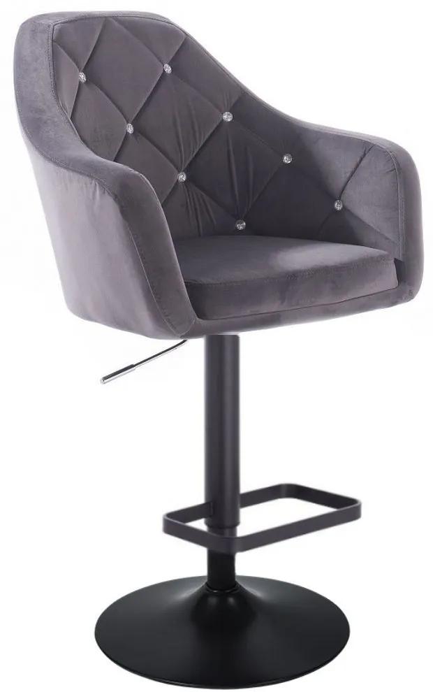 LuxuryForm DESIGN Barová stolička ROMA VELUR na čiernom tanieri - tmavo šedá