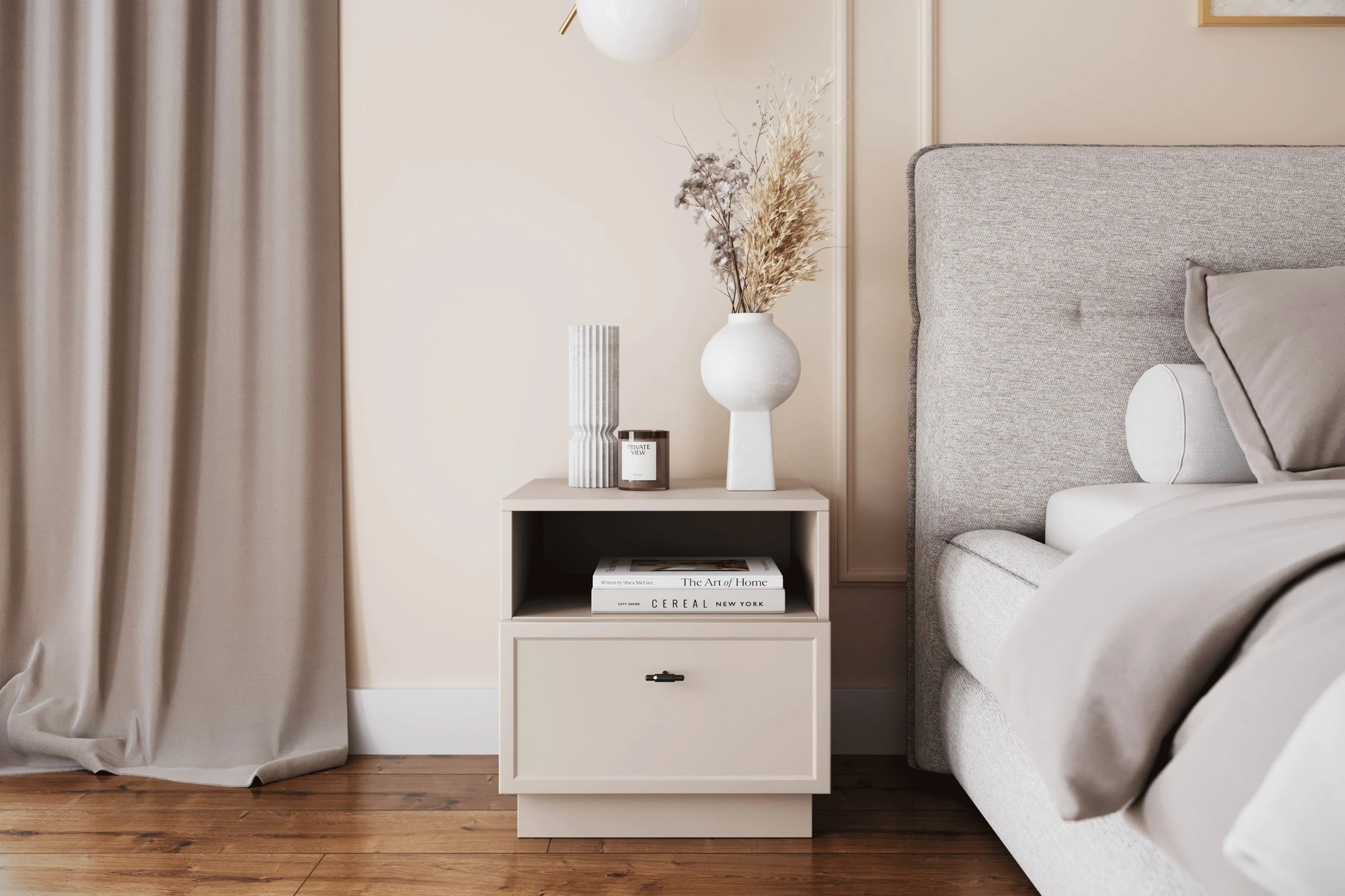 Nočný stolík Lorini 45 cm na sokli - kašmírová / čierna úchytka T