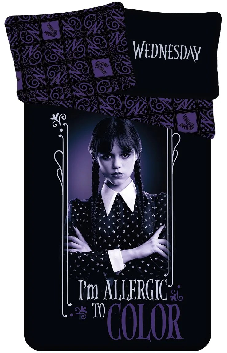 Bavlnené posteľné obliečky Wednesday - motív I'm allergic to color - 100% bavlna - 70 x 90 cm + 140 x 200 cm
