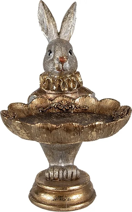 Zlatá dekorácia králik s miskou - 11*9*15 cm