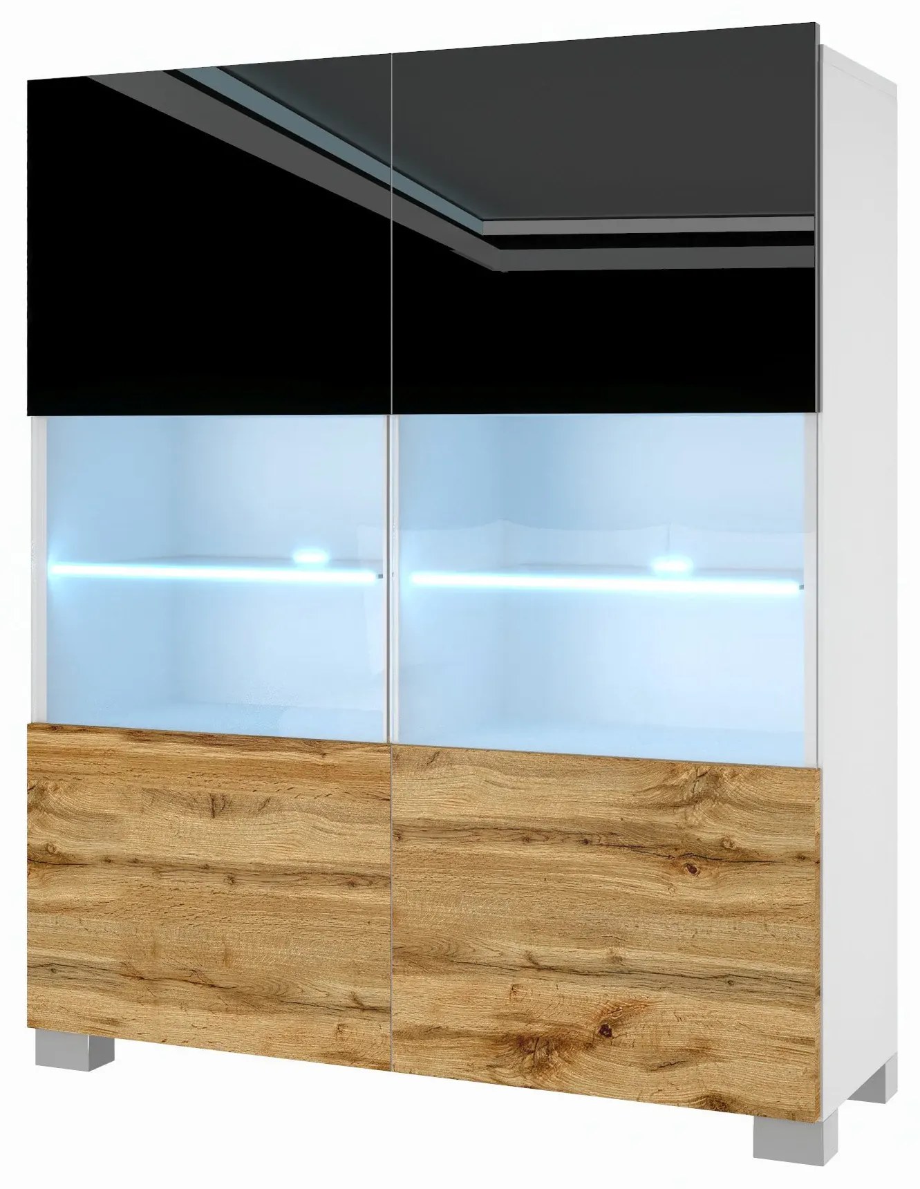 Komoda Belini Premium Full Version čierny lesk / dub wotan + LED osvetlenie Nexum 9