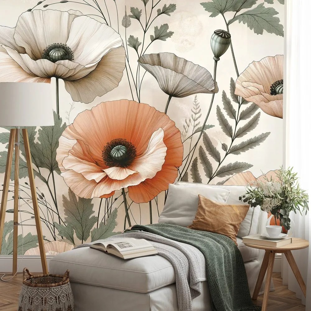 Tapeta pastelové makové kvety