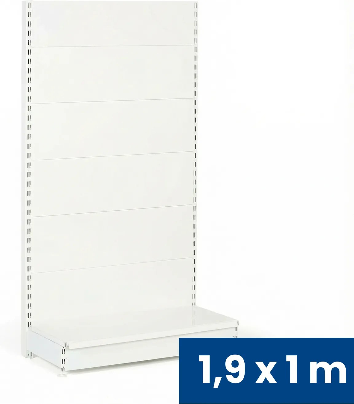 Predajný regál jednostranný, plné steny, 1900 x 1000 x 450 mm, základná, biela