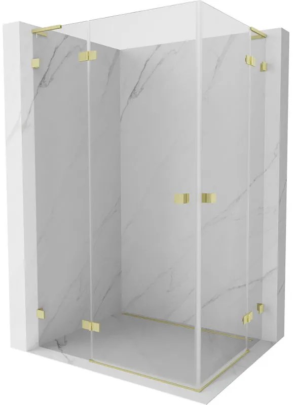 Mexen Lunar, L Duo výklopný sprchový kút 100 x 80 cm, 8mm číre sklo, zlatý matný profil, 834L-100L-080P-55-00