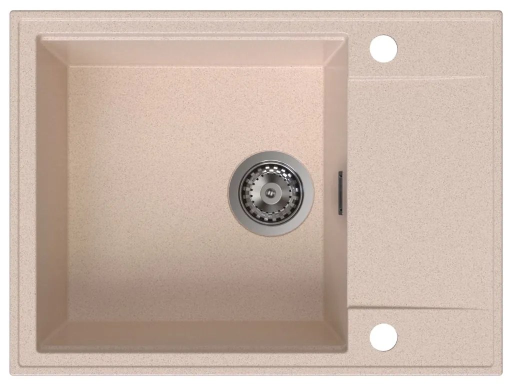 Sink Quality Sink55, kuchynský granitový drez 620x460x215 mm + grafitový sifón, béžová, SKQ-SINK.P.1KKO.XB