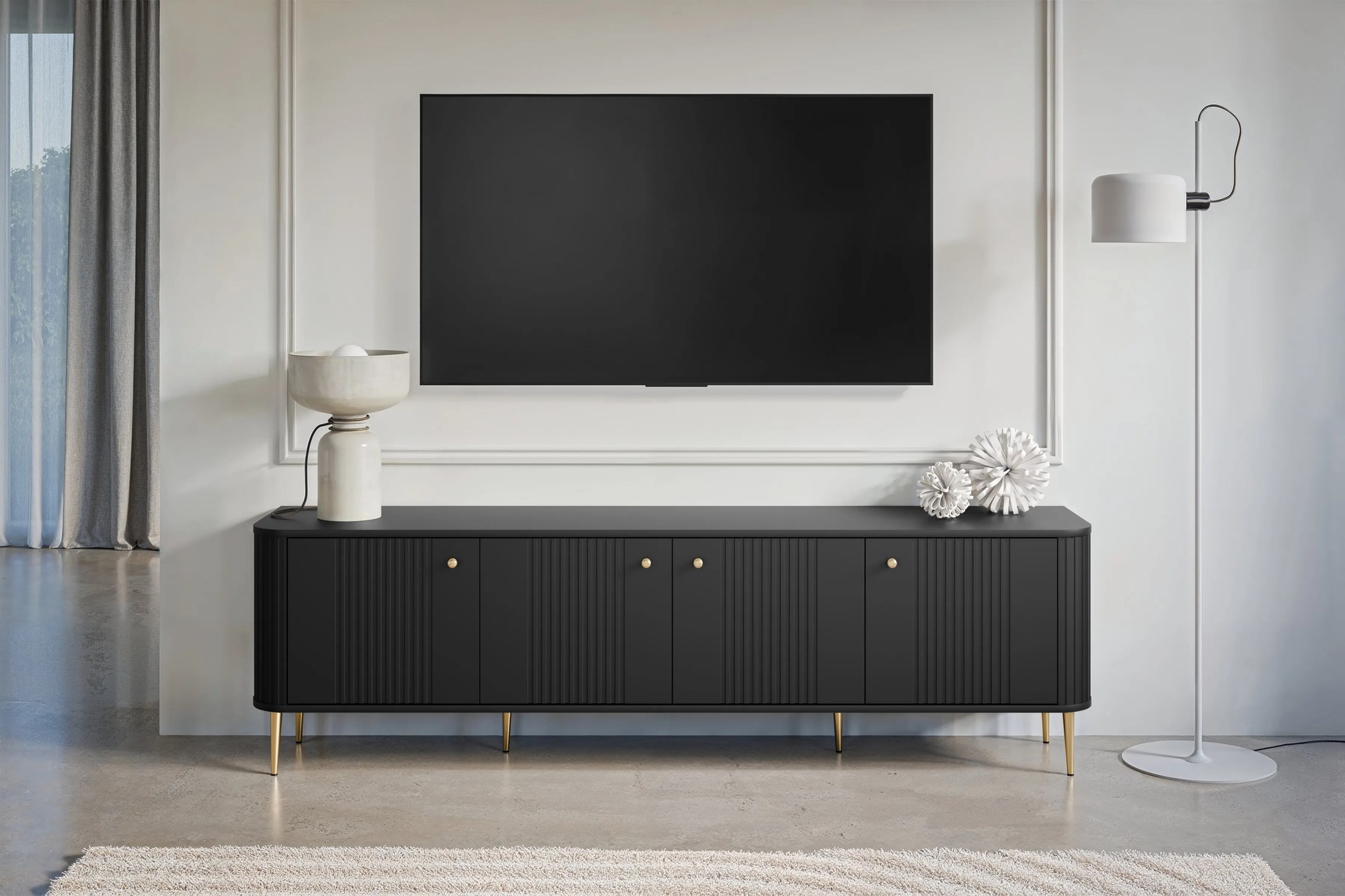 TV stolík Vespera 4D 187 cm - čierna / zlaté nožičky