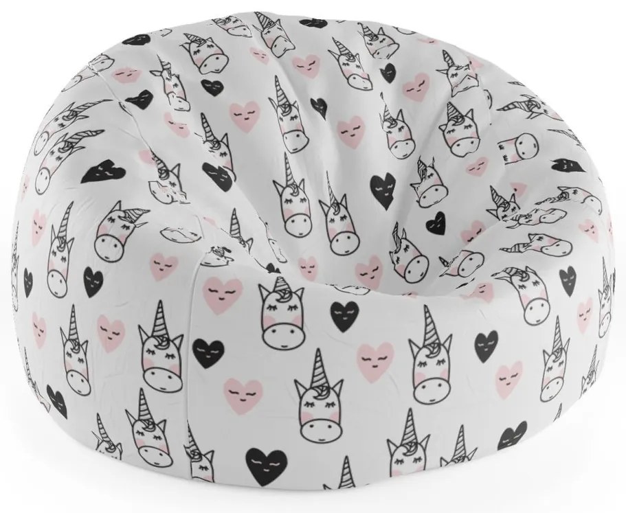 Sedací vak Cocoon hlava jednorožca, biela / čierna