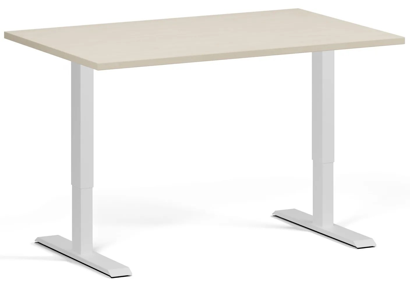 Výškovo nastaviteľný stôl, 120x80 cm, 1 motor, biela podnož, breza