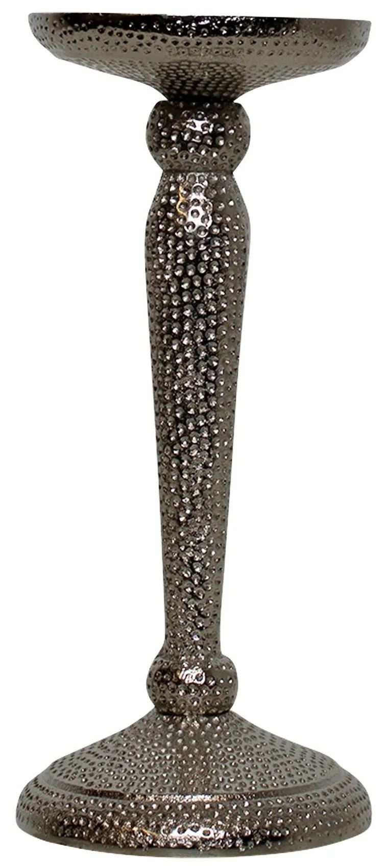 Strieborný lesklý kovový svietnik široký - Ø 9 * 22cm