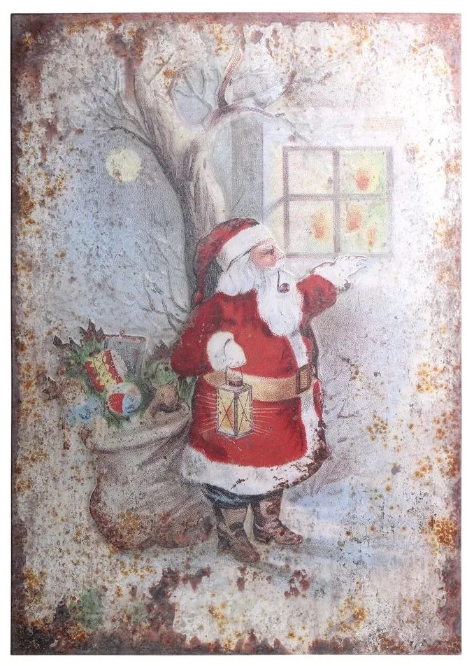Vianočný kovový závesný obraz Santa Vintage - 66*95 cm