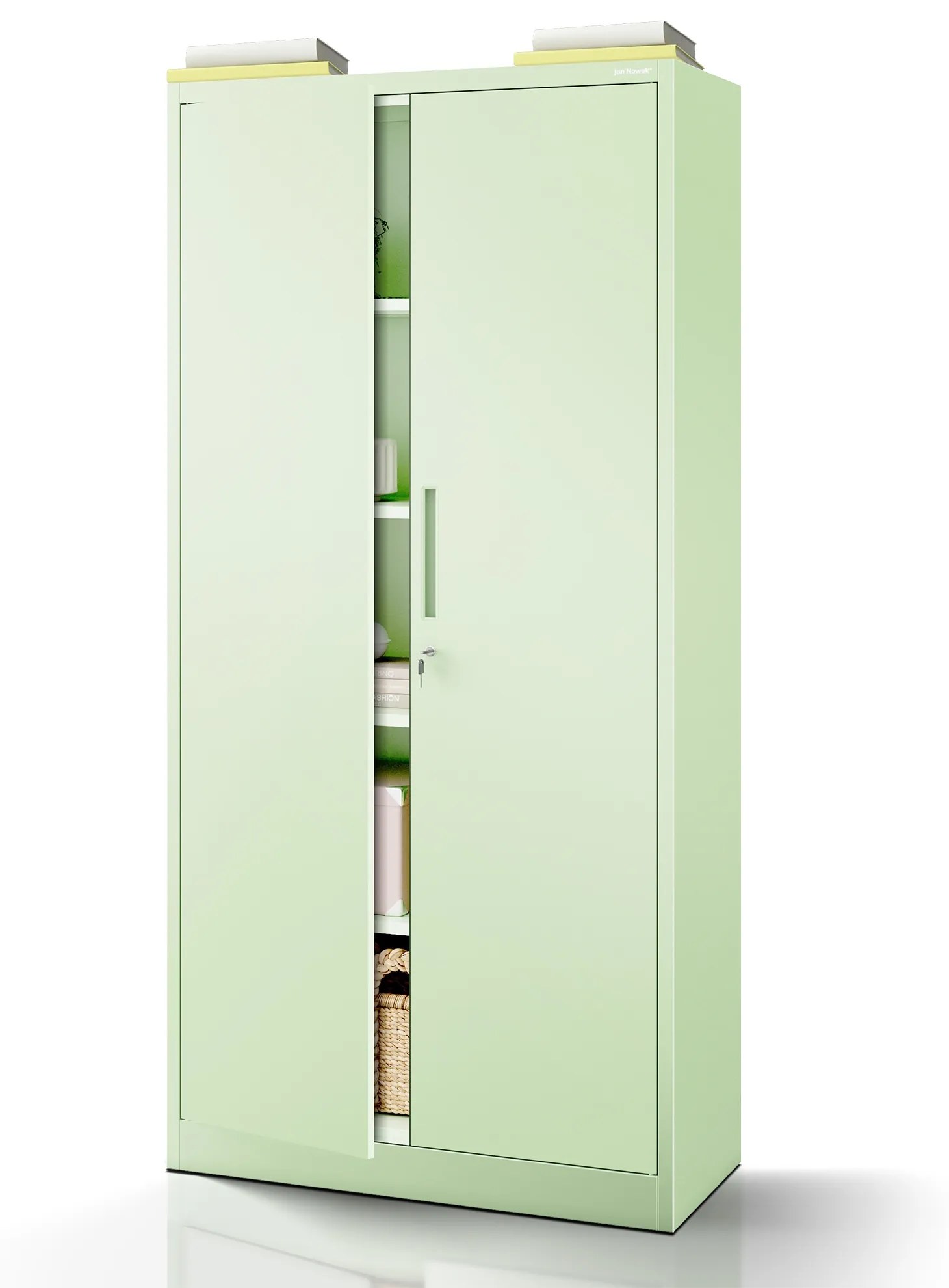 Dvojdverová kovová skriňa s policami JAN H, 900 x 1950 x 400 mm, Fresh Style: pastelovo zelená