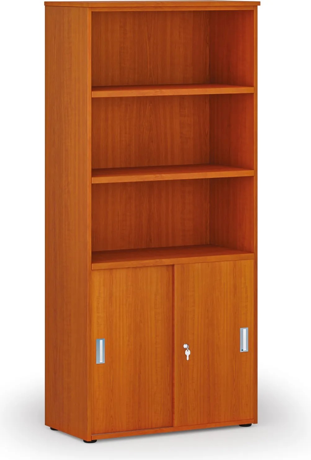 Kombinovaná kancelárska skriňa PRIMO WOOD, zasúvacie dvere na 2 poschodia, 800 x 420 x 1781 mm, čerešňa