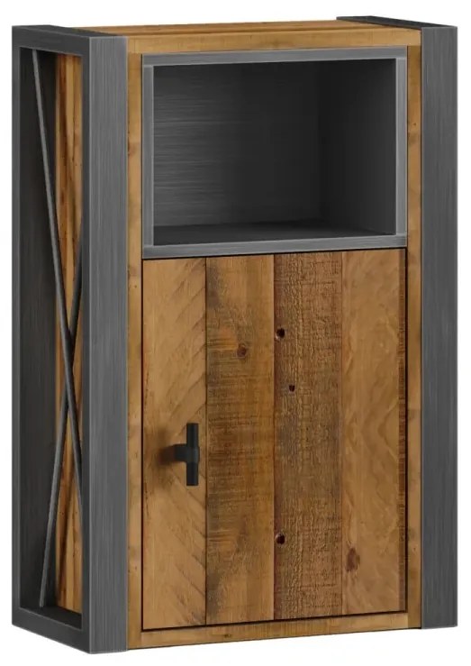 furniture-nabytek.cz - Masívna nástenná skrinka Detroit z recyklovanej borovice a kovu, lakovaná, hnedá – 40×20×60 cm