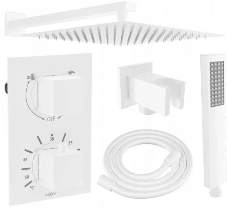 Mexen Cube, podomietková sprchová sada DR02 s dažďovou sprchou 25cm, biela, 77502DR0225-20