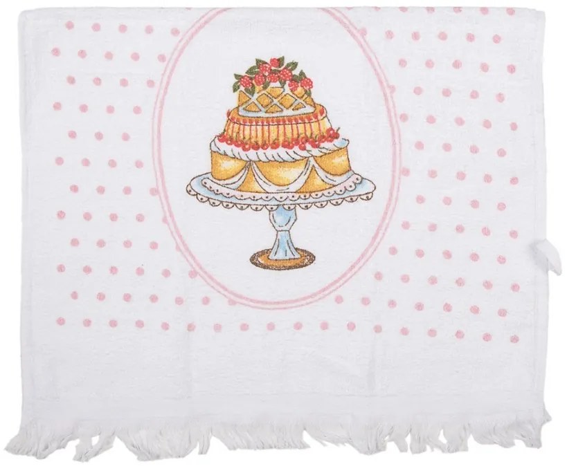 Biely kuchynský froté uterák s tortkou - 40*66 cm Biely kuchynský froté uterák s tortkou - 40*66 cm