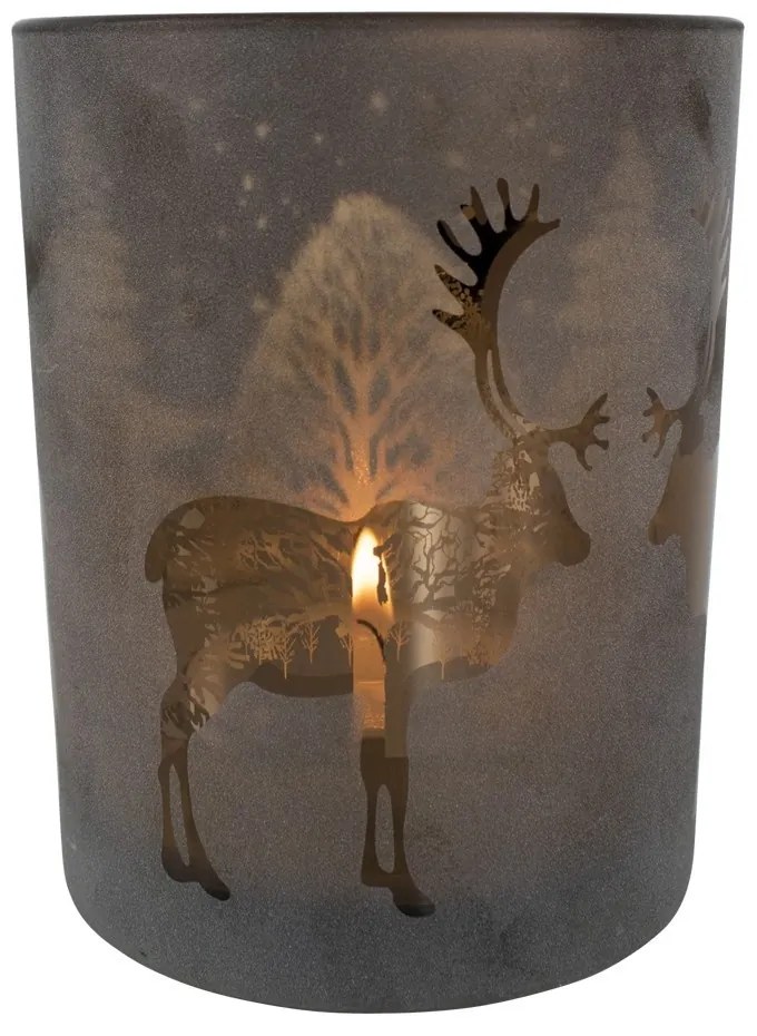 Bronzový sklenený svietnik s jeleňom - Ø 12 * 18cm