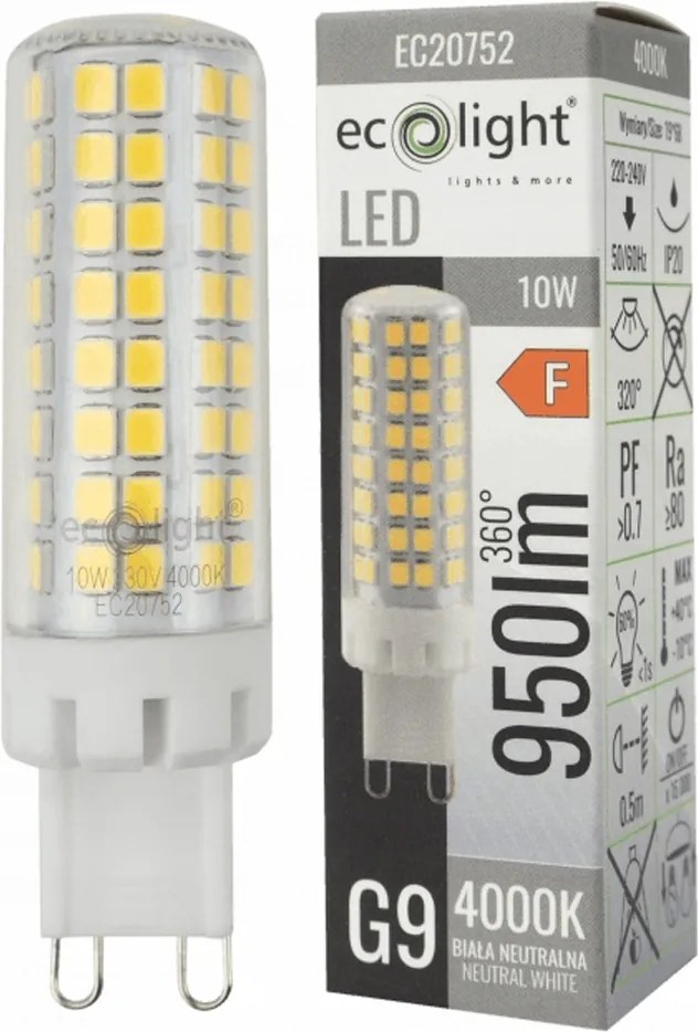G9 LED žiarovka 10W 4000K 950lm - neutrálná biela