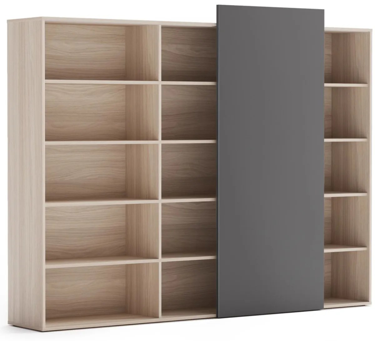 PLAN Skriňa vysoká otvorená dlhá BLOCK Wood, 2390 x 400 x 1748, grafitová