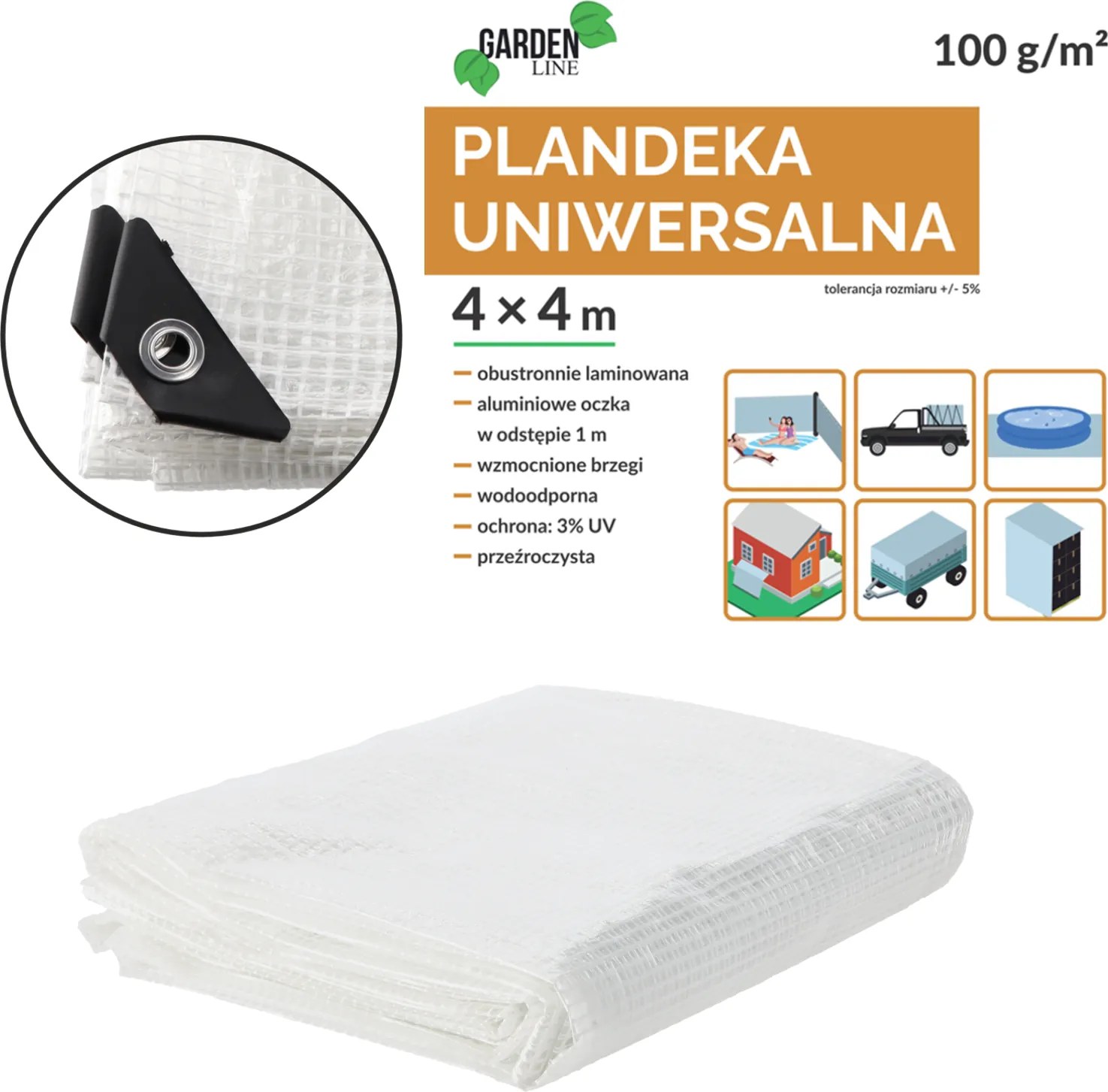 4 X 4 M PLACHTA (+/- 5 %) 100 G/M² 3 % UV TRANSPARENTNÁ *7664