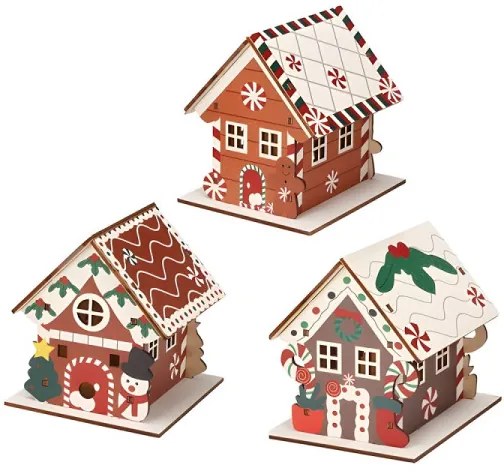 Set chalúpok v perníkovom dizajne s LED 9 cm, 3 ks