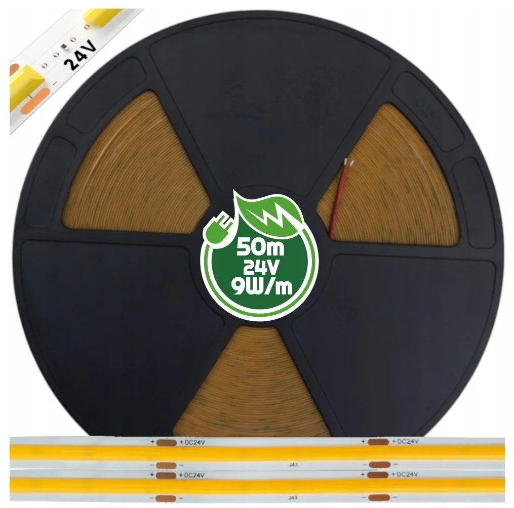 ECOLIGHT LED pásik 24V COB 9W/m 480LED 50m teplá biela WW