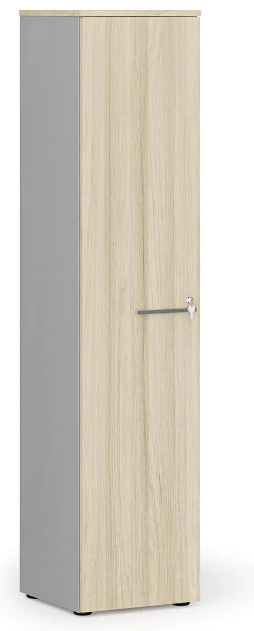 Úzka kancelárska skriňa PRIMO GRAY, 400 x 420 x 1781 mm, sivá/dub prírodný