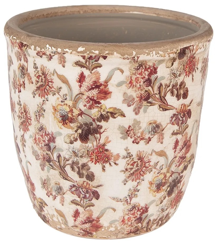 Béžový keramický obal na kvetináč s kvetmi Flovia L - Ø 16*16 cm