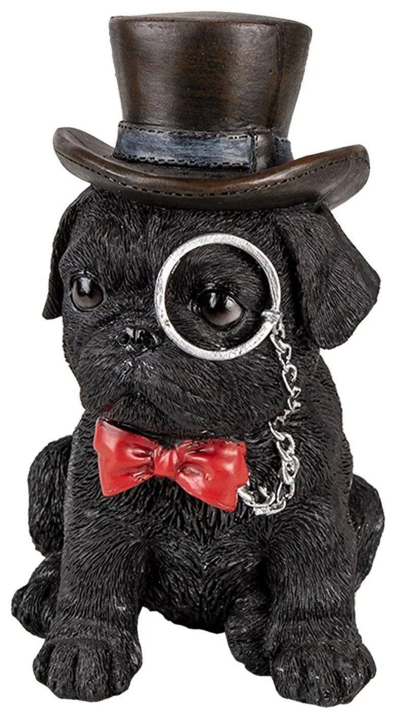 Dekoratívne soška čierneho psa s lupou a klobúkom - 13 * 9 * 17 cm