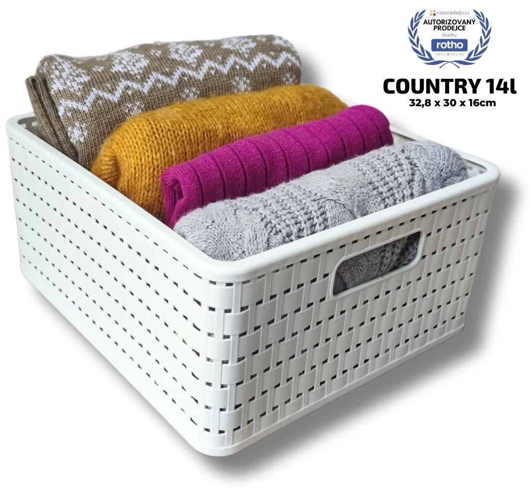 2. akosť - Plastový košík COUNTRY, rovný, biely - 14l, 30x33x16