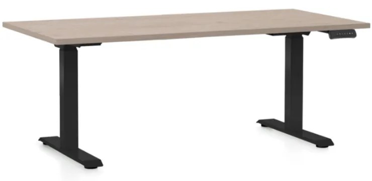 Výškovo nastaviteľný stôl OfficeTech D, 160 x 80 cm, čierna podnož, dub