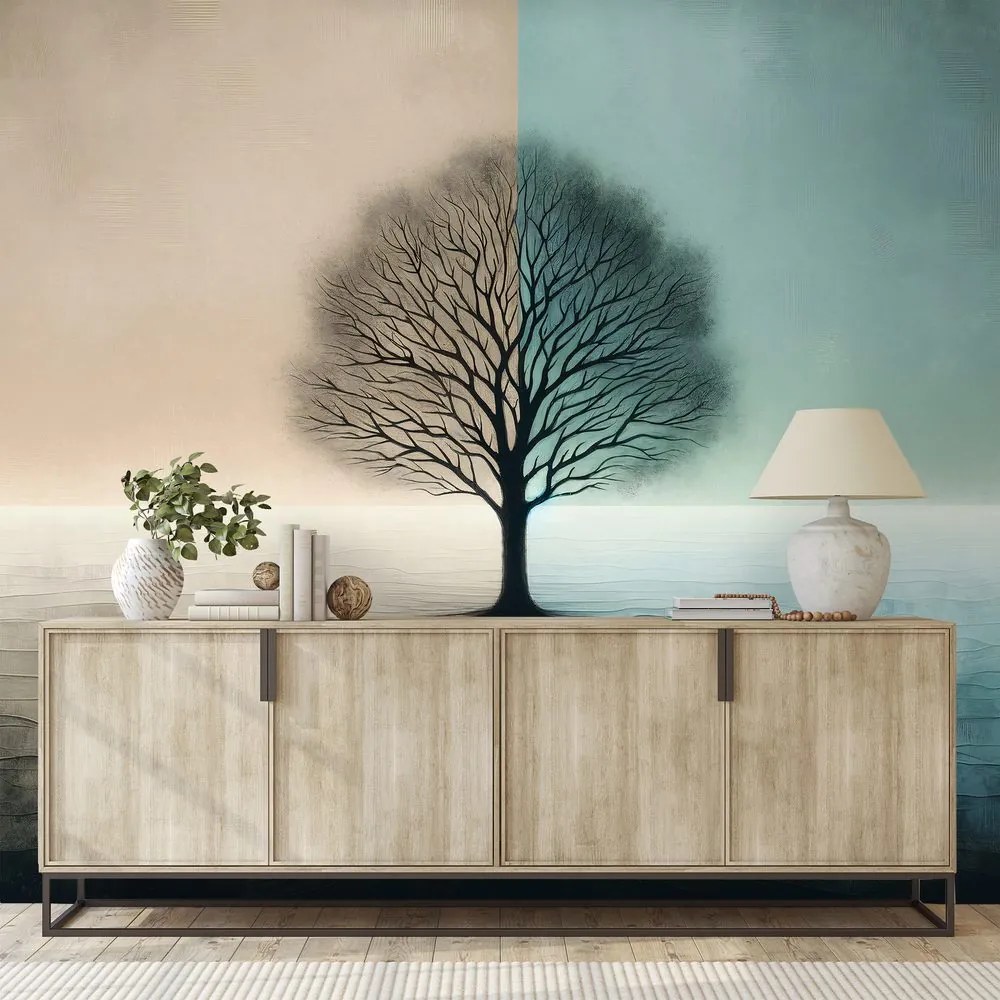 Tapeta strom života v modro-béžovom kontraste