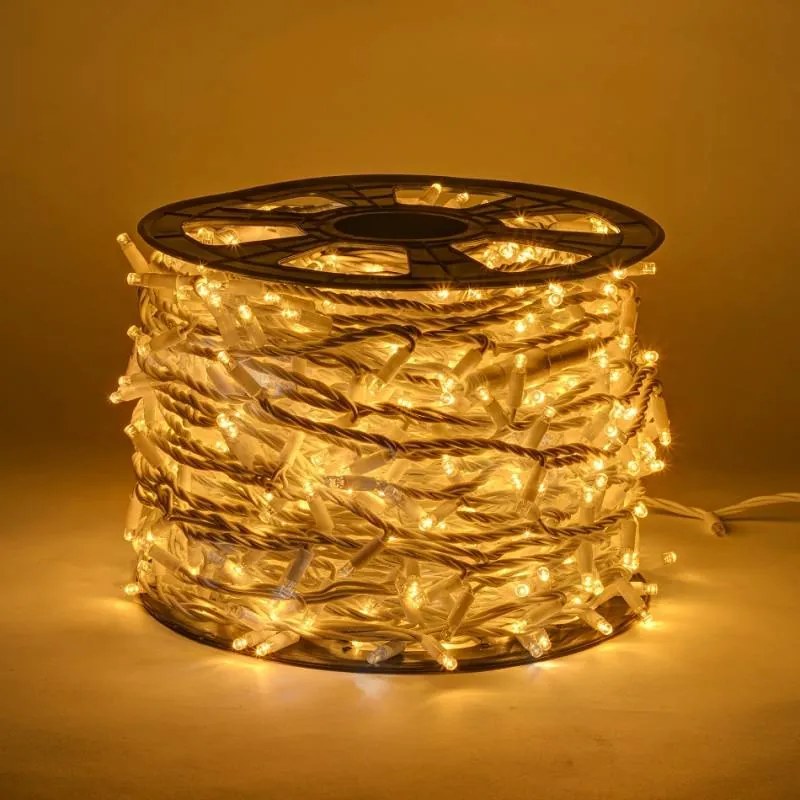 DECOLED Svetelná reťaz LED 100 m, teplá biela s FLASH, 1000 diód, biely kábel, IP67, Easy Fix