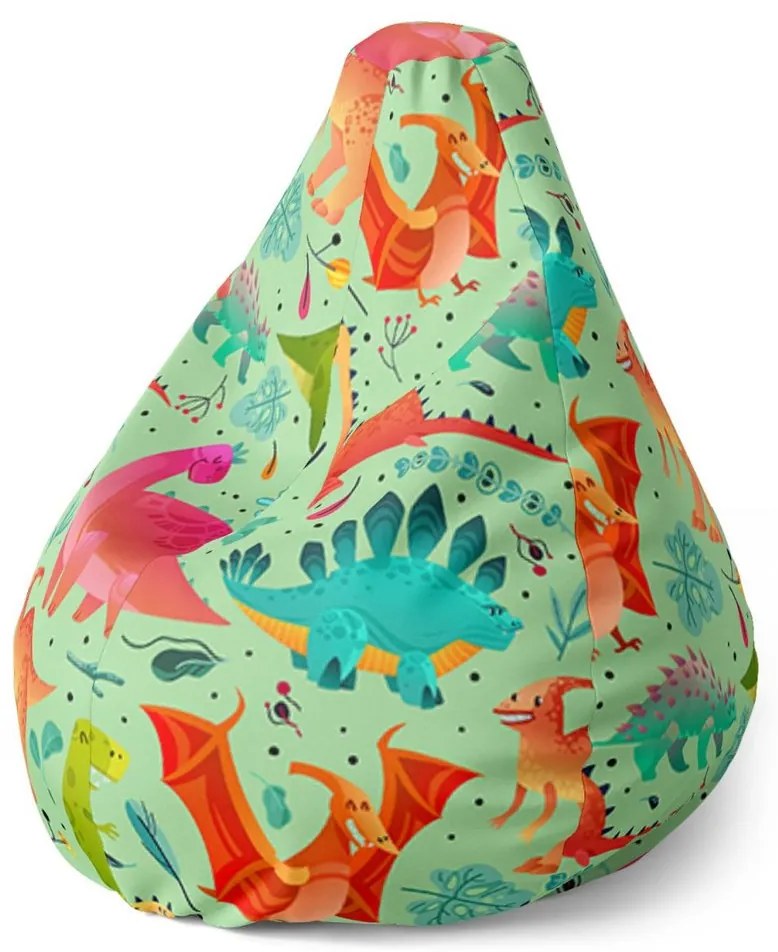 Sedací vak Pear dinosauri v tráve, farebná